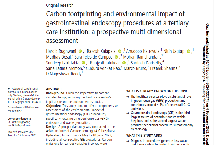Hardik Rughwani (@drhrr) on Twitter photo Yes, Healthcare 🚑💉 too contributes to Climate change!
Our Original Study <a href="/AIGHospitals/">AIG Hospitals</a>, published in <a href="/Gut_BMJ/">Gut Journal</a>, explores this: ➡️ showing key differences b/w India 🇮🇳 & the West.
Happy to share the article and a Message, humbly realised during the research! 🙂 Yes, Healthcare 🚑💉 too contributes to Climate change!
Our Original Study <a href="/AIGHospitals/">AIG Hospitals</a>, published in <a href="/Gut_BMJ/">Gut Journal</a>, explores this: ➡️ showing key differences b/w India 🇮🇳 & the West.
Happy to share the article and a Message, humbly realised during the research! 🙂