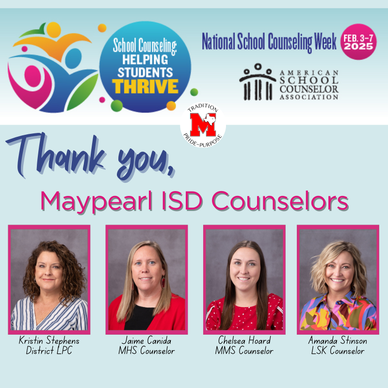 Happy National School Counseling Week!

Our exceptional counseling team at Maypearl ISD are in the spotlight this week! Their dedication to nurturing the minds and hearts of our students makes a world of difference.

From the compassion they...
maypearlisd.org/view-all-news/…