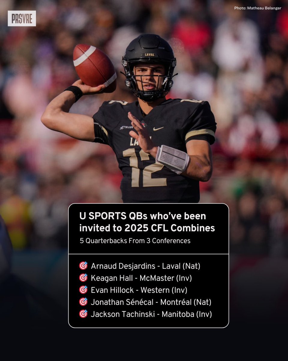 3 Vanier Cup Winners 

🏆 Desjardins
🏆 Sénécal 
🏆 Hillock

3 Former Conference MVPs 

🏆 Desjardins
🏆 Sénécal
🏆 Tachinski

Saying this is the most stacked CFL Combine QB class of all-time would be an understatement.