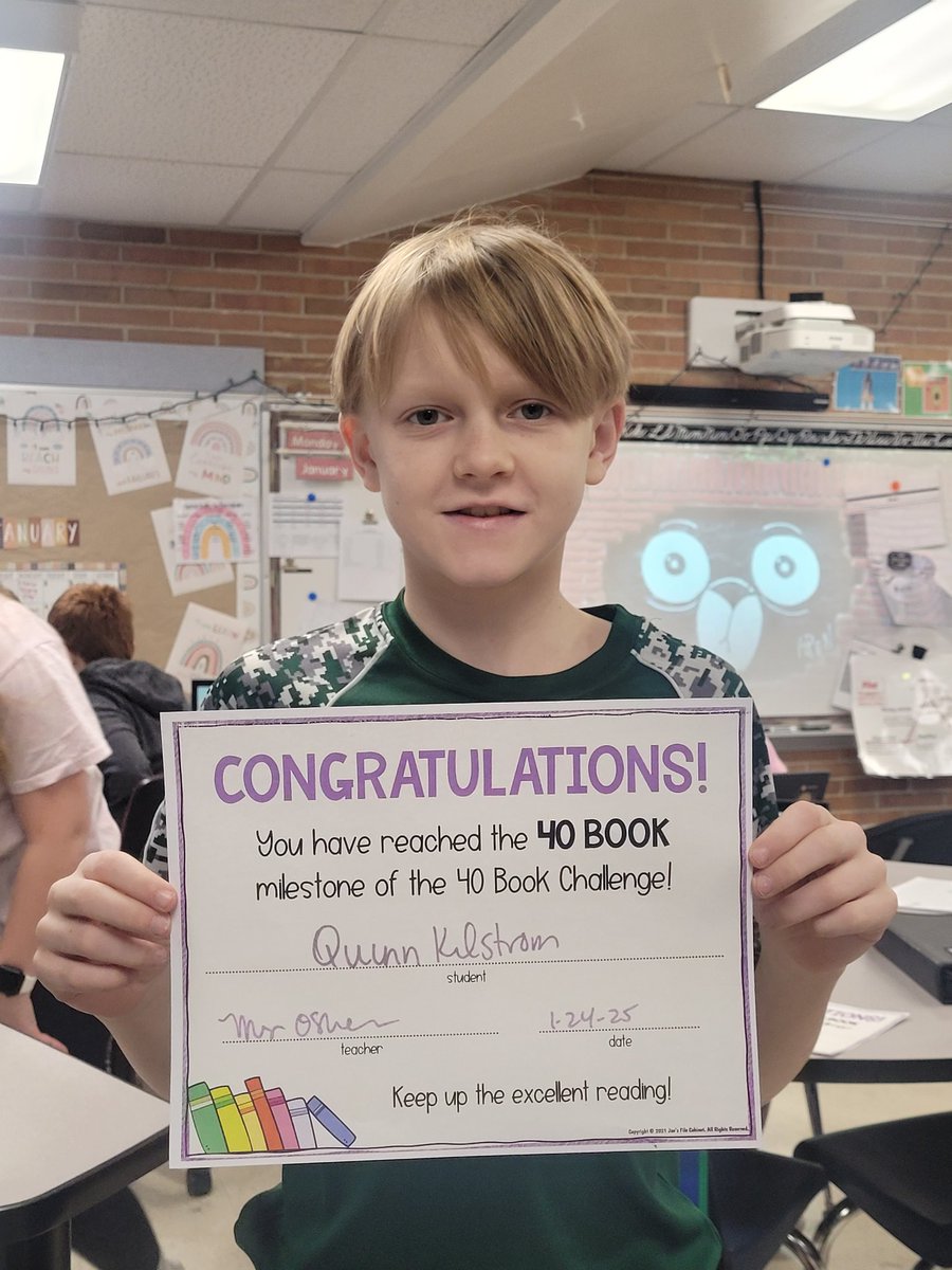 5AwithOShea's tweet image. Congratulations 🎉 👏🏽 to Quinn K. On earning his #40bookchallenge goal. Way to go!! 
#BeEvergreen