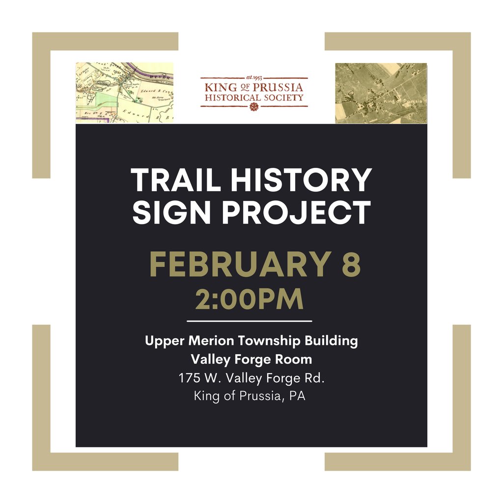 UMParksnRec's tweet image. Join us on Saturday, February 8 at 2:00 PM for a special presentation at the Upper Merion Township Building (Valley Forge Room) as we unveil the Trail History Sign Project!

#uppermerion #umtownship #kingofprussia