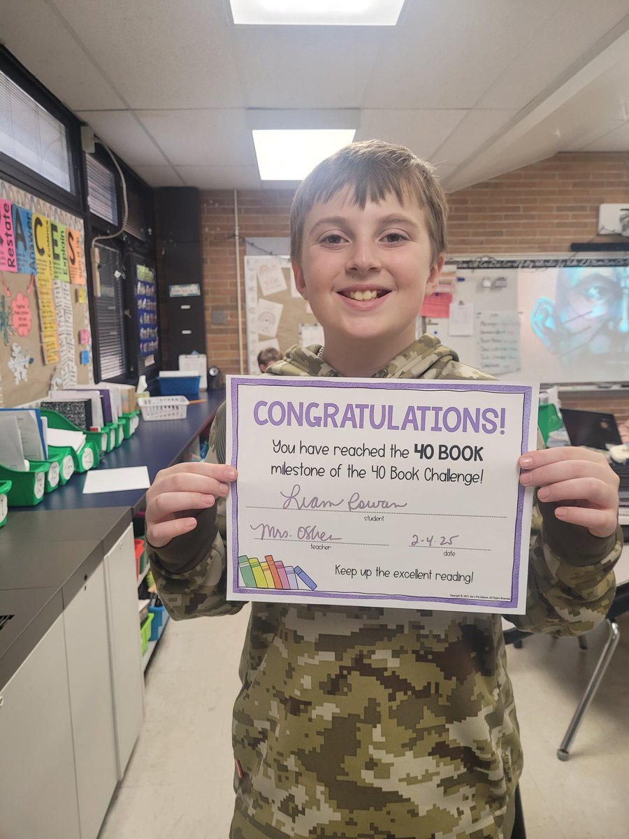 5AwithOShea's tweet image. We are reading machines over here in #5AwithOShea! Congratulations, Liam R. On achieving your #40BookChallenge goal!
#BeEvergreen
#SWBulldogs