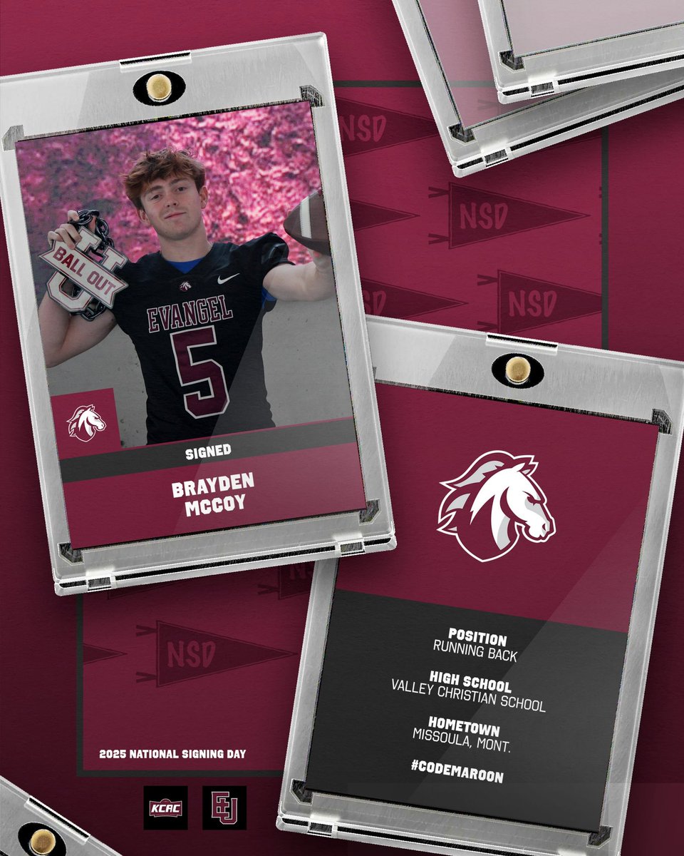 Welcome Brayden McCoy to the Evangel Family! ✍️

🏈: Running Back
🏫: Valley Christian School
📍: Missoula, Mont.

#CodeMaroon // #NSD25