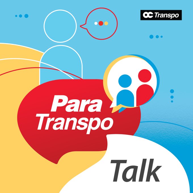 Para Transpo Talk in red, blue, and yellow colorful chat bubbles and people icons. OC Transpo logo in bottom left corner. 