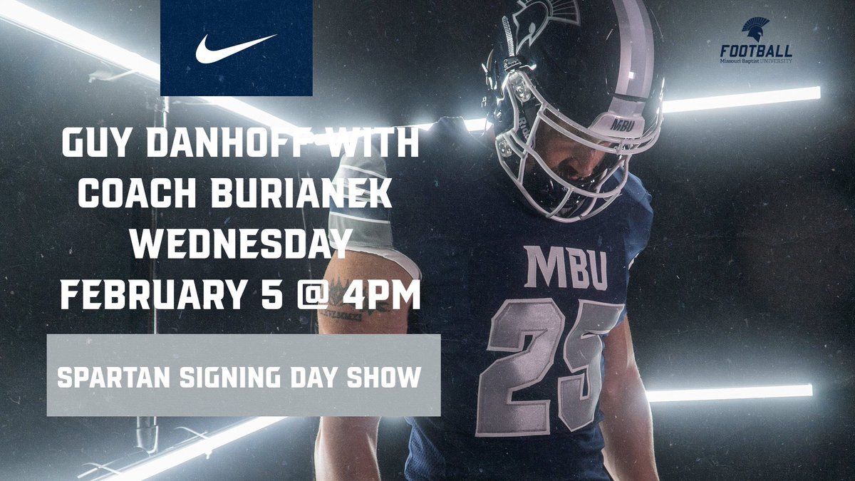 Missouri Baptist Football (@mbufootball) on Twitter photo 🚨Join Us at 4 PM Today for our annual Spartan Signing Day Live Show as <a href="/MBUCoachB/">Jason Burianek</a> & SDN analyst <a href="/GuyDanhoff/">Dr. Guy Danhoff🚀</a> announce the <a href="/MBUAthletics/">Missouri Baptist Athletics</a> Football Class of 2025!!!
📺 bit.ly/40NgAaF 🚨Join Us at 4 PM Today for our annual Spartan Signing Day Live Show as <a href="/MBUCoachB/">Jason Burianek</a> & SDN analyst <a href="/GuyDanhoff/">Dr. Guy Danhoff🚀</a> announce the <a href="/MBUAthletics/">Missouri Baptist Athletics</a> Football Class of 2025!!!
📺 bit.ly/40NgAaF