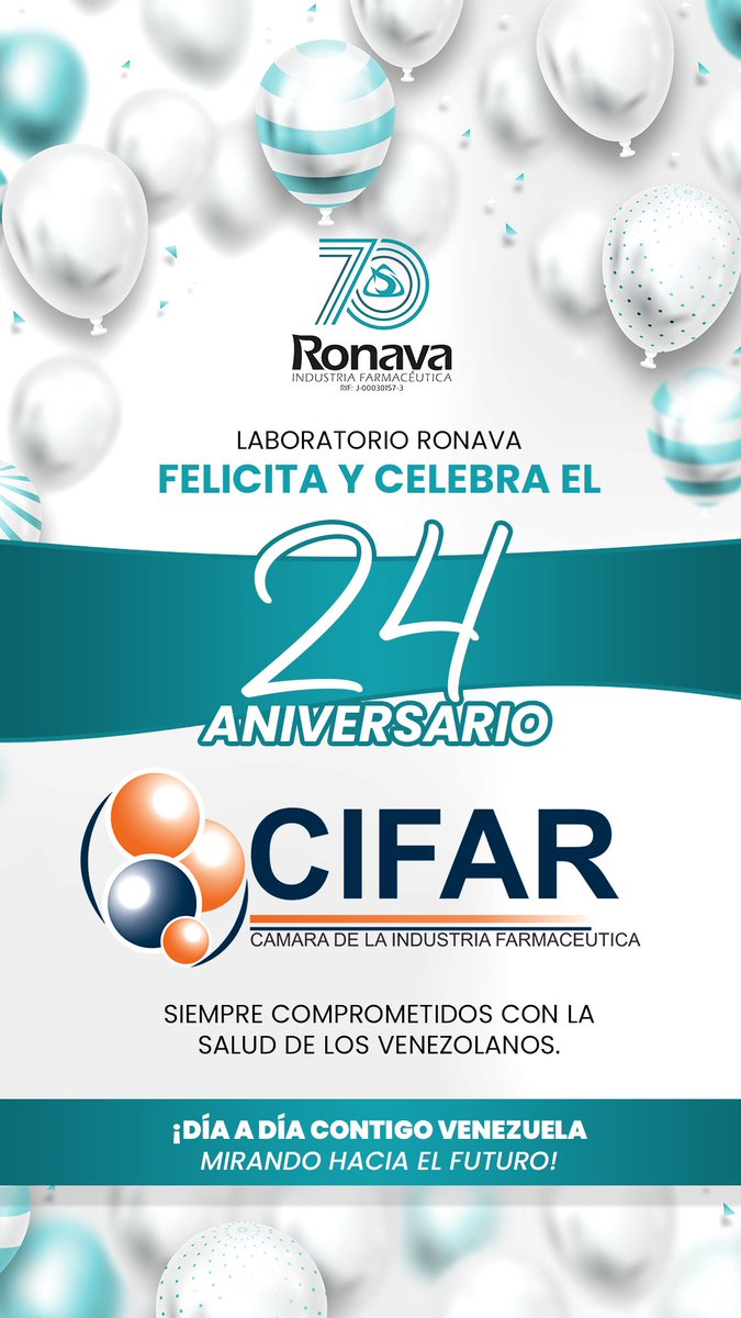ronavalab's tweet photo. #Ronava felicita y celebra el 24° aniversario de la Cámara de la Industria Farmacéutica (CIFAR) @CIFAR_VENEZUELA
Siempre comprometidos con la salud de los venezolanos.
¡Día a día contigo Venezuela mirando hacia el futuro!
#5Feb https://t.co/BGZWOadoya