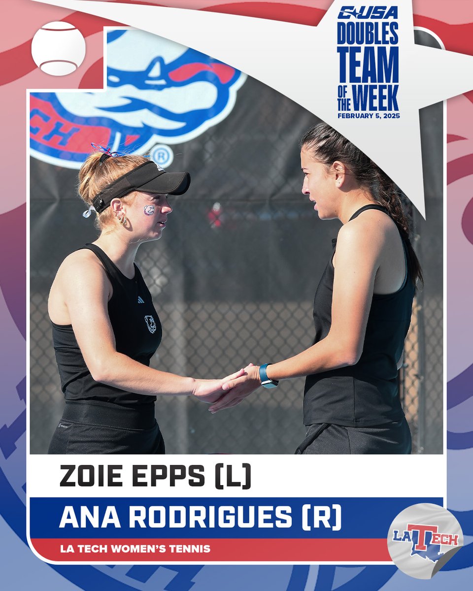 Conference USA (@conferenceusa) on Twitter photo 🎾WOMEN'S DOUBLES TEAM OF THE WEEK🎾
🏅1⃣ Zoie Epps & Ana Rodrigues, <a href="/LATechTennis/">LA Tech Tennis 🎾</a>
#NoLimitsOnUs | bit.ly/3CshKR7 🎾WOMEN'S DOUBLES TEAM OF THE WEEK🎾
🏅1⃣ Zoie Epps & Ana Rodrigues, <a href="/LATechTennis/">LA Tech Tennis 🎾</a>
#NoLimitsOnUs | bit.ly/3CshKR7