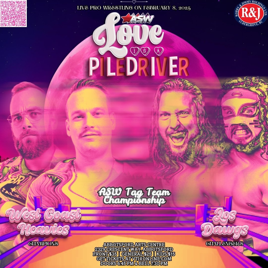 ASW CANADA (@aswcanada) on Twitter photo Los Dawgs are riding into town with ASW Tag Team titles on their minds
They will need to lift two Heavies to get to the pinnacle though.
Abbotsford, at ASW Love is a Piledriver, get ready for <a href="/Nowthatsquality/">Todd Quality</a> and <a href="/mattbronsonprow/">Matt Bronson</a> clashing with <a href="/TheDevilDogDM/">The Devil Dog</a> and <a href="/DaCornBoii/">Kevin Gutierrez</a> ! Los Dawgs are riding into town with ASW Tag Team titles on their minds
They will need to lift two Heavies to get to the pinnacle though.
Abbotsford, at ASW Love is a Piledriver, get ready for <a href="/Nowthatsquality/">Todd Quality</a> and <a href="/mattbronsonprow/">Matt Bronson</a> clashing with <a href="/TheDevilDogDM/">The Devil Dog</a> and <a href="/DaCornBoii/">Kevin Gutierrez</a> !