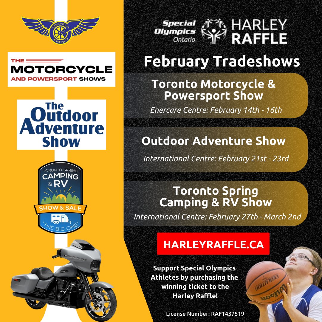 February is here, which means more tradeshows! Check out our booth at these events to get your tickets for the Harley Raffle! 🏍️

But if you can't wait to claim your tickets, go to harleyraffle.ca today!