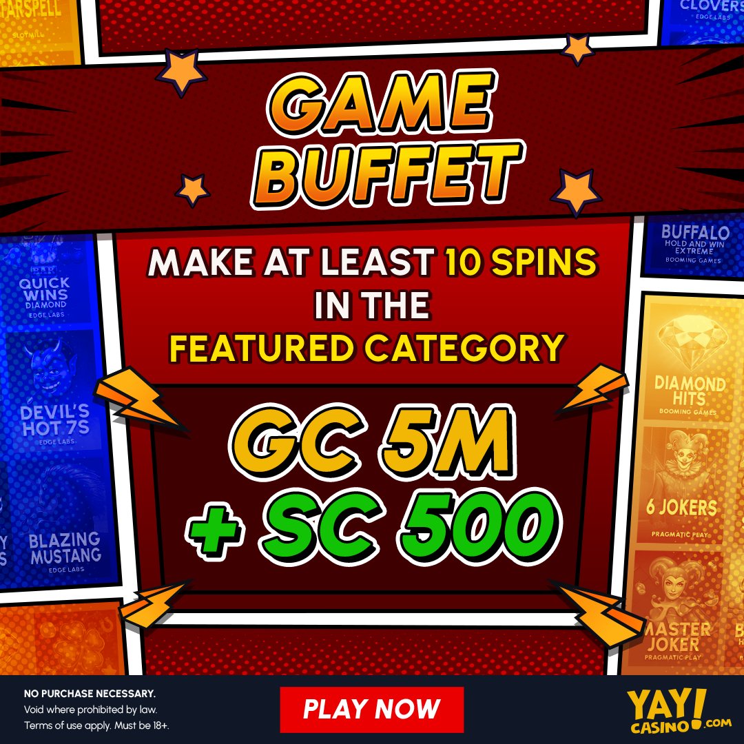 YayCasino's tweet photo. FINAL Day of the Lunar New Year Event 🧧

🎰 Challenge: Make at least 10 spins in the Featured Category. 
Every 10 spins = 1 raffle ticket

🏆 1 random lucky winner will get GC 5,000,000 + SC 500 https://t.co/lsqZ6bU1mB