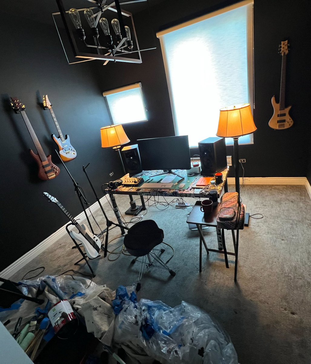 Trying out a new office/studio space. Funny thing is, the bathroom to this room is now my best option for a soundproof room. So any acoustic instruments you hear on my music you can be sure I recorded them, sitting on the toilet.