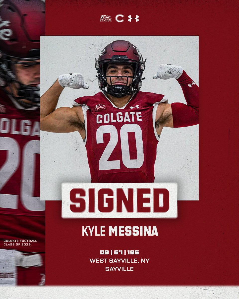Colgate Football (@colgatefb) on Twitter photo Ball hawk coming to Colgate 🙅♂️❌
The 2024 NY Small Schools Co-Player of the Year <a href="/Kylemessina4/">Kyle messina</a> is your newest member of the Raider secondary!
#GoGate Ball hawk coming to Colgate 🙅♂️❌
The 2024 NY Small Schools Co-Player of the Year <a href="/Kylemessina4/">Kyle messina</a> is your newest member of the Raider secondary!
#GoGate