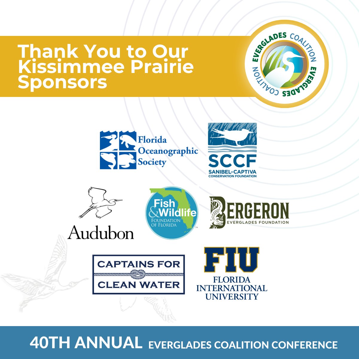 EverCoalition's tweet photo. A huge thank you to our Kissimmee Prairie sponsors!

Your support makes this conference possible, allowing us to foster meaningful dialogue about restoring America’s Everglades. 💚 https://t.co/DY9aVsWRai