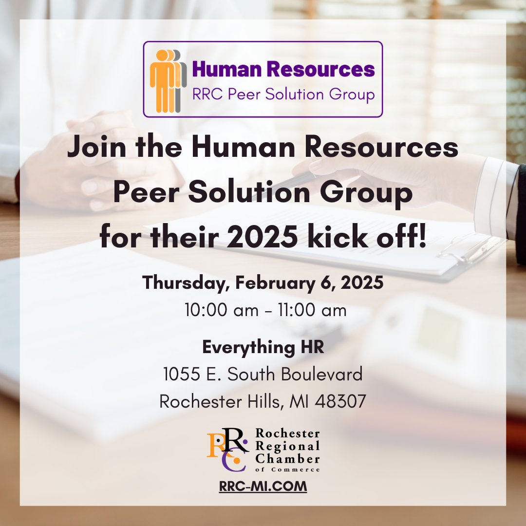 Join other Human Resource Directors and Professionals in the RRC's HR Peer Solution Group. Come share resources and learn together in a empowering environment!

It's not too late to register: business.rrc-mi.com/events/details…

#HRmanagement #humanresources #rrcbacksbiz #peersolutiongroups
