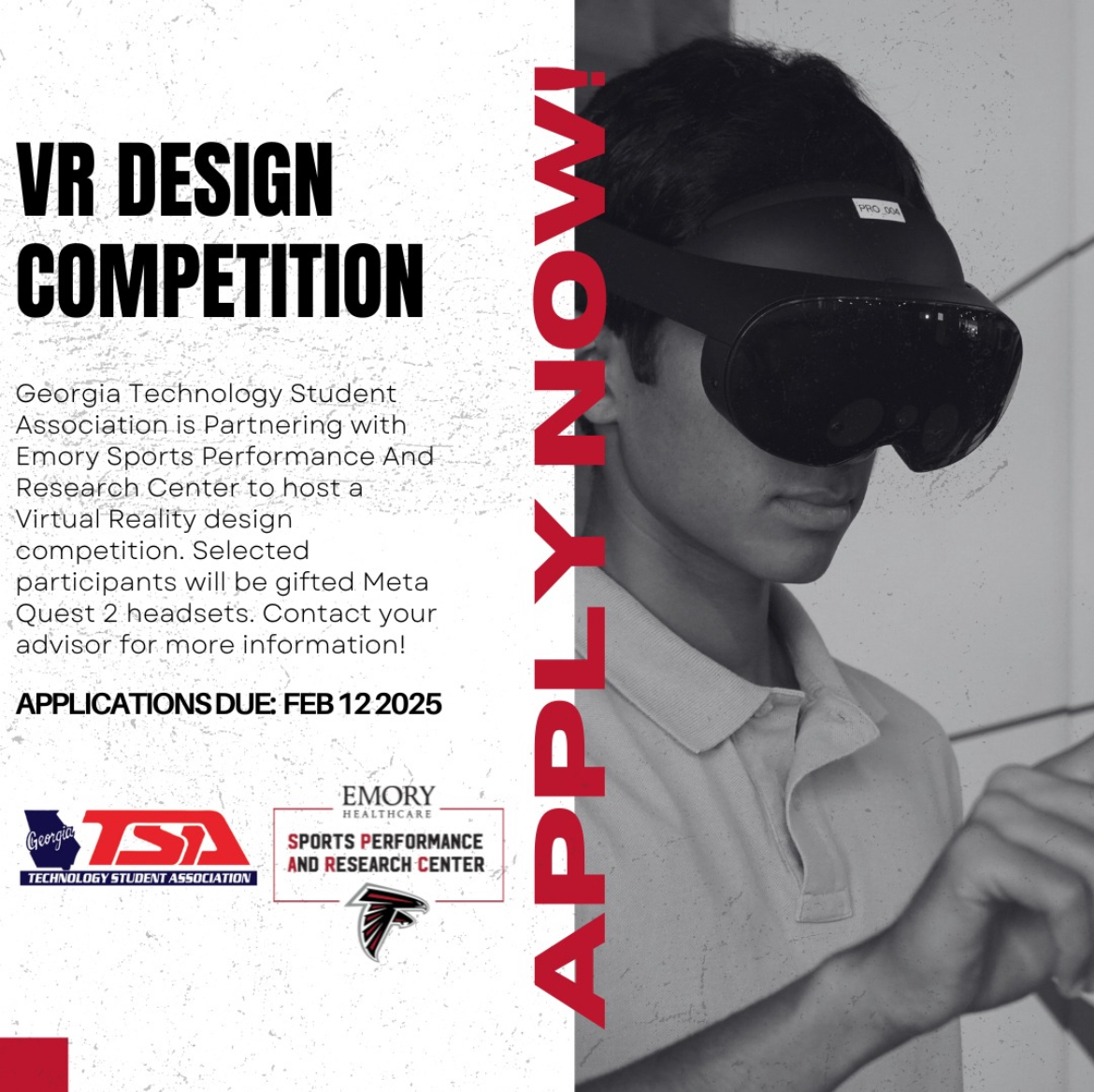 We're thrilled to partner with <a href="/georgiaTSA/">Georgia TSA</a>   to host a groundbreaking VR Design Competition! This unique challenge invites TSA members to create health-focused VR games that promote fitness and wellness through innovative gameplay.  Deadline is Feb 12 - Apply NOW!