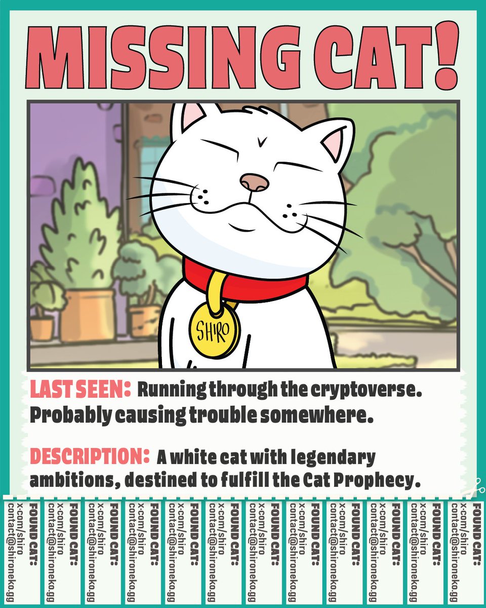 🚨 WE LOST SHIRO. 🚨

This is NOT a drill. $SHIRO has gone missing, and we need YOUR help to find him! 🐾

How to Help 👇