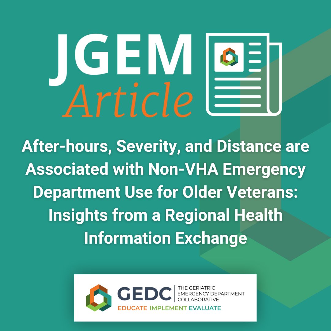 The Geriatric Emergency Department Collaborative (@thegedc) on Twitter photo Continuity of care is critical for older adult patients, and visiting the same medical facility is a significant factor. However, veterans who can access both VHA and non-VHA medical facilities do not always visit the same location. Read more in <a href="/JGEM_AAH/">Journal of Geriatric Emergency Medicine</a>: hubs.li/Q0356Pxm0 Continuity of care is critical for older adult patients, and visiting the same medical facility is a significant factor. However, veterans who can access both VHA and non-VHA medical facilities do not always visit the same location. Read more in <a href="/JGEM_AAH/">Journal of Geriatric Emergency Medicine</a>: hubs.li/Q0356Pxm0