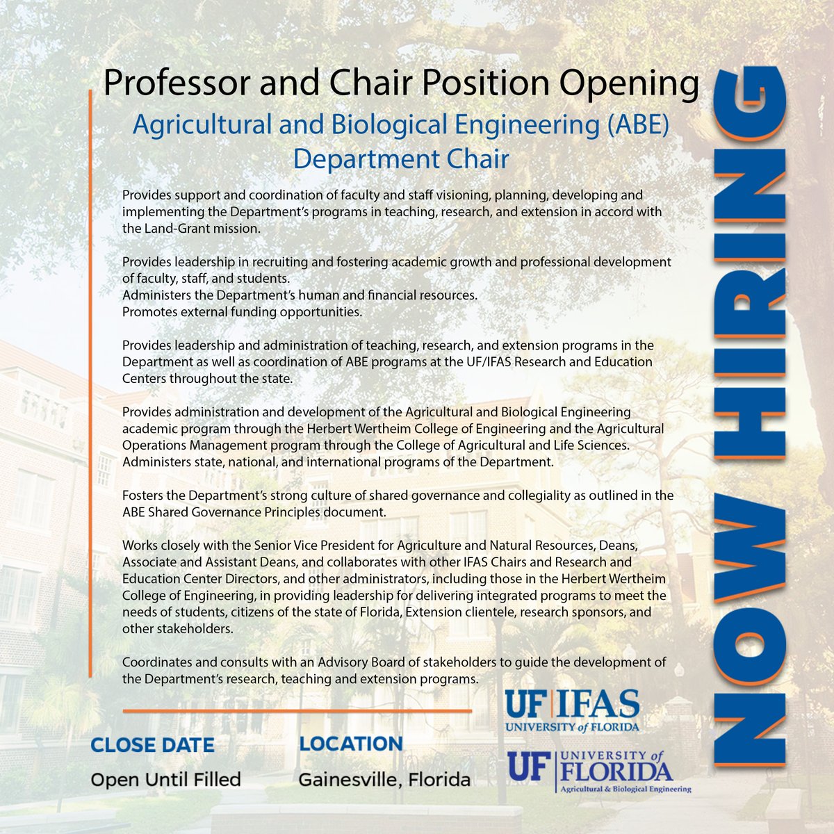 To learn more about this position, search for job posting 534678 at the UF jobs website