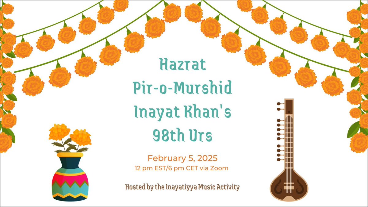 Join at noon EST today (6:00 CET) to celebrate and commemorate the Urs of Hazrat Inayat Khan
Everyone is welcome!

inayatiyya.org/event/hazrat-i…