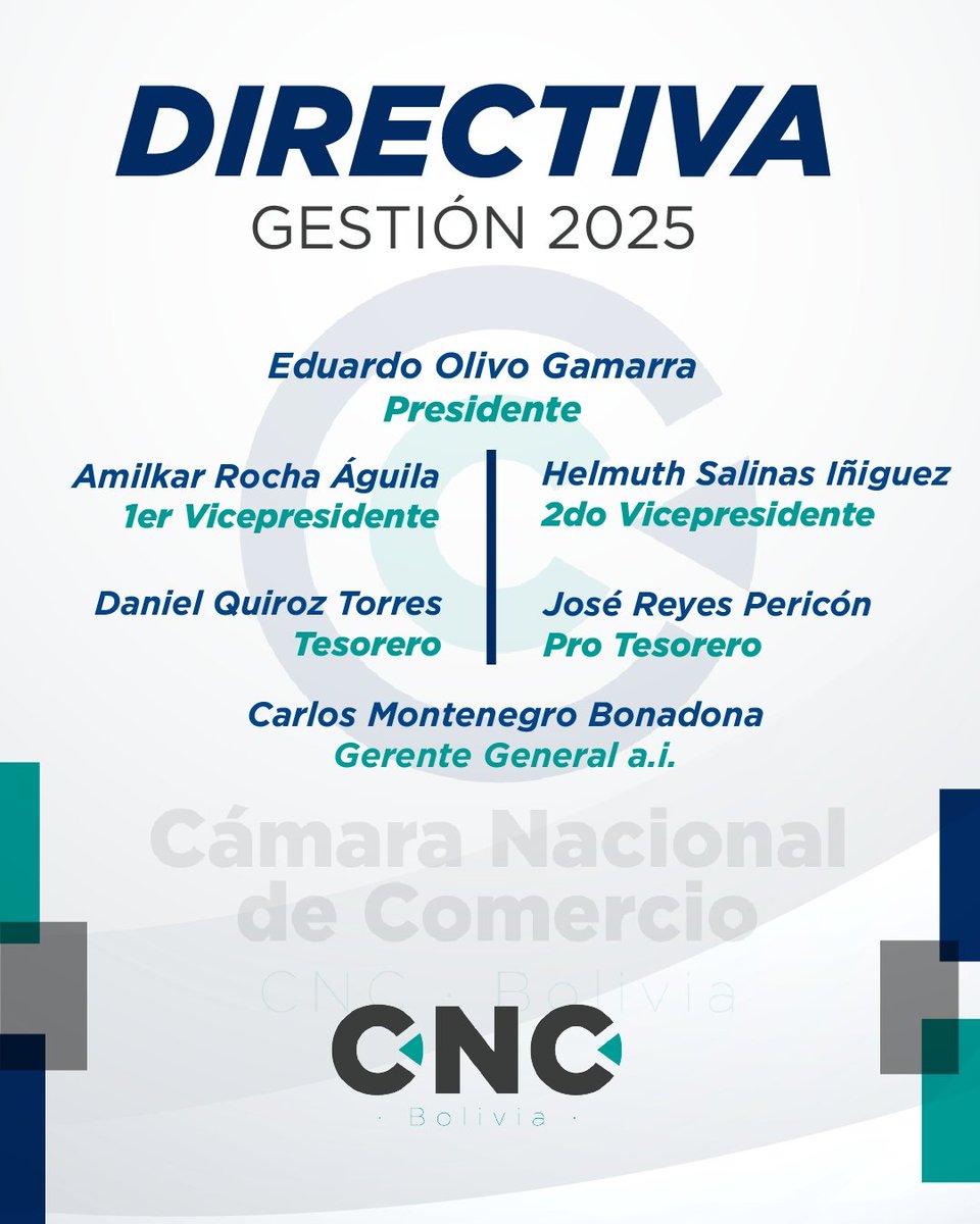 La Cámara Nacional de Comercio (CNC-Bolivia) se enorgullece en presentar a los líderes que estarán al frente de nuestra institución durante esta gestión.