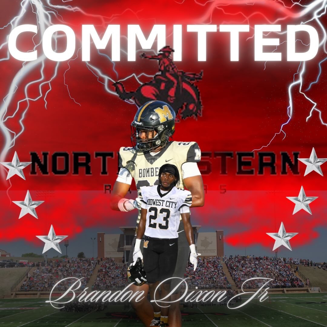 Brandon Dixon jr (@brandondixonjr) on Twitter photo Thank you to my coaches <a href="/Darrell26236113/">Darrell Hall</a> <a href="/LastLetterC/">(DBC) Dominque Barnes-Carn</a>
I am blessed to be able to continue my next 4 years at the university of <a href="/nwosufootball/">Ranger Football</a> <a href="/ForeverTrevin/">Coach Chandler</a> #Blessed #commited #RIDE RANGERS RIDE!! Thank you to my coaches <a href="/Darrell26236113/">Darrell Hall</a> <a href="/LastLetterC/">(DBC) Dominque Barnes-Carn</a>
I am blessed to be able to continue my next 4 years at the university of <a href="/nwosufootball/">Ranger Football</a> <a href="/ForeverTrevin/">Coach Chandler</a> #Blessed #commited #RIDE RANGERS RIDE!!
