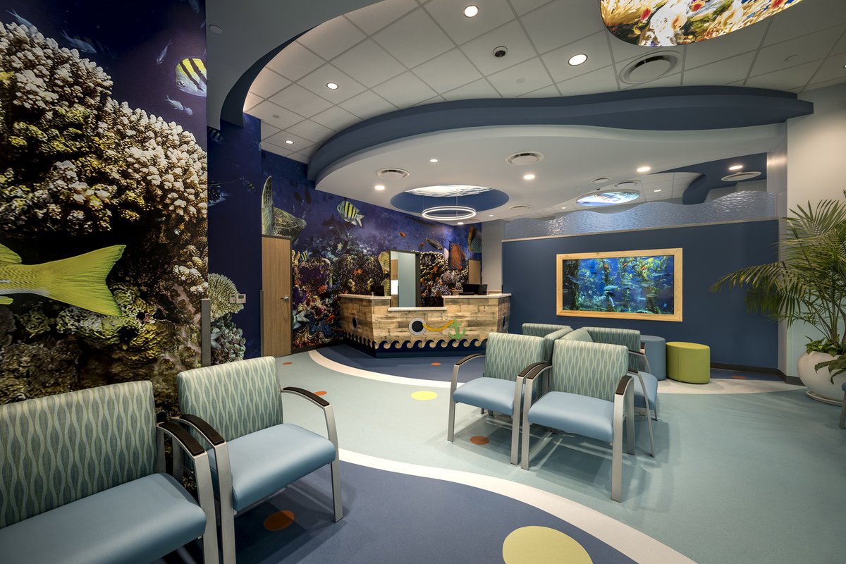 GHC_Architects's tweet photo. With an ocean-inspired palette and playful aquatic murals, 
Citizens Rural Health Pediatric Clinic fosters a comforting and joyful environment, turning what could be a clinical experience into a soothing, child-friendly space for pediatric patients and their families. https://t.co/TuE3qXZ3tA
