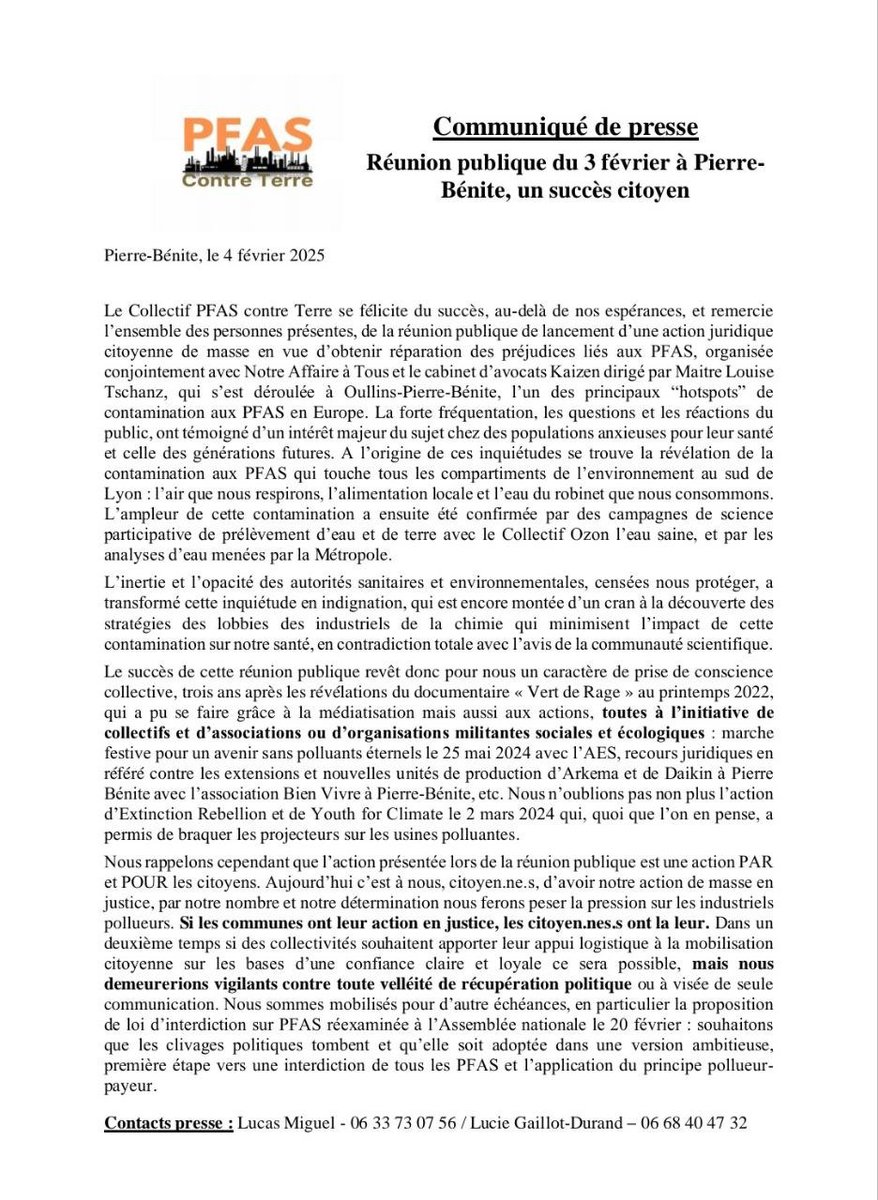 Merci d'avoir été si nombreux lundi 3 février...
#pfas #banpfas #arkema #lyon #oullinspierrebenite <a href="/NotreAffaire69/">Notre Affaire à Tous - Lyon</a>