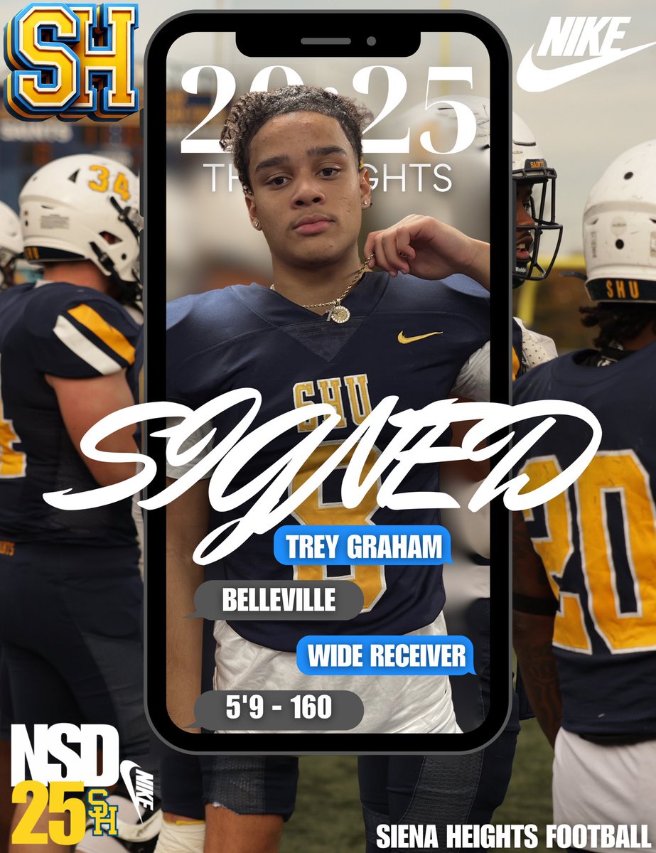 Siena Heights University Football (@sienaheightsfb) on Twitter photo 📝SIGNED
It’s official <a href="/TreyGraham06/">Trey Graham</a> is now a Saint!
Welcome to the Saints family!
#JoinTheHunt🐺 #ONE💙💛 📝SIGNED
It’s official <a href="/TreyGraham06/">Trey Graham</a> is now a Saint!
Welcome to the Saints family!
#JoinTheHunt🐺 #ONE💙💛