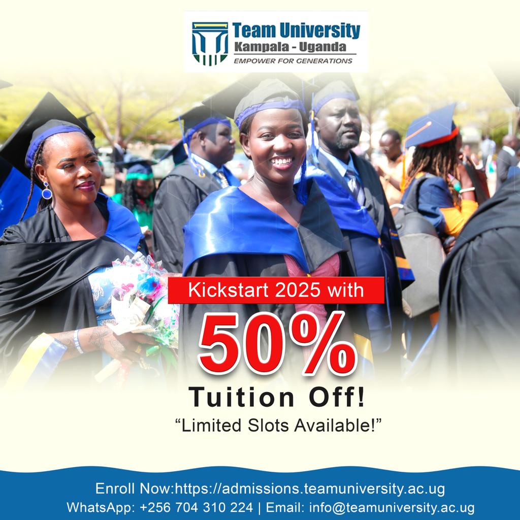TeamUniversityU's tweet image. #NewProfilePic
Join us this February to ignite your academic potential!Study flexibly during Day,Evening,Weekend and on Distance and Elearning .
Visit admissions.teamuniversity.ac.ug to get started. 
#Empowerforgenerations 
#Februaryintake2025