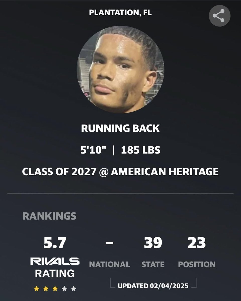 Jonathan Bueno JR ★ ★ ★ (@jonathanbuenojr) on Twitter photo Blessed & Grateful to be recognized as a 3⭐️⭐️⭐️ Star recruit & a top 25 RB in the Country per <a href="/Rivals/">Rivals</a> #AGTG
<a href="/D2Dperformance/">Mike Smith</a> <a href="/ahspatfootball/">American Heritage Football</a> <a href="/JohnGarcia_Jr/">John Garcia, Jr.</a> @RivalsWoody <a href="/RivalsFriedman/">Adam Friedman</a> Blessed & Grateful to be recognized as a 3⭐️⭐️⭐️ Star recruit & a top 25 RB in the Country per <a href="/Rivals/">Rivals</a> #AGTG
<a href="/D2Dperformance/">Mike Smith</a> <a href="/ahspatfootball/">American Heritage Football</a> <a href="/JohnGarcia_Jr/">John Garcia, Jr.</a> @RivalsWoody <a href="/RivalsFriedman/">Adam Friedman</a>