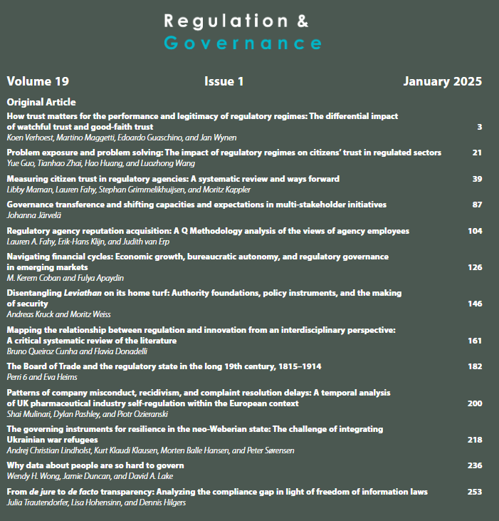 Regulation & Governance (@reggov_journal) on Twitter photo 📢 A new issue of Regulation & Governance is now available online! 📢
Check out Issue 1 (Volume 19) here: bit.ly/4aNJSe0
#RegGov <a href="/WileyPolitics/">Wiley Politics & Policy</a> 📢 A new issue of Regulation & Governance is now available online! 📢
Check out Issue 1 (Volume 19) here: bit.ly/4aNJSe0
#RegGov <a href="/WileyPolitics/">Wiley Politics & Policy</a>