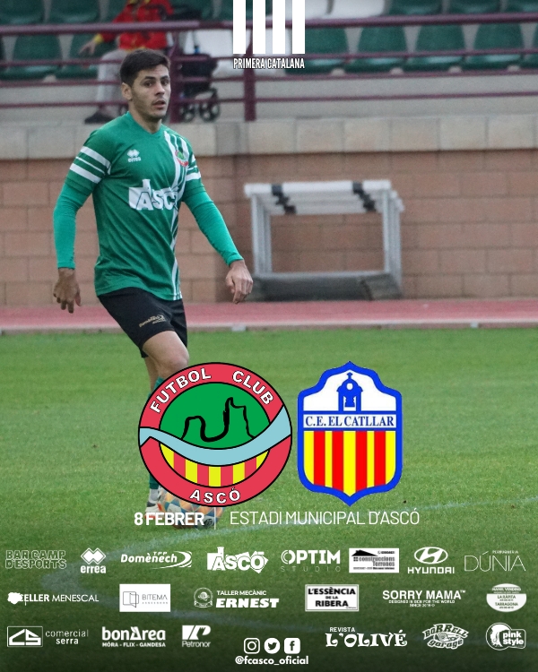 ⚽️ Tornem a l'Estadi per recuperar el camí de la victòria i amb derbi tarragoní. SOM-HI!💚

🆚 <a href="/CE_ElCatllar/">El Catllar</a> 
🗓️ Dissabte 8 de febrer
📍 Estadi Municipal d'Ascó
🕠 15.30 h
🎟 5 €

#1cat3 #PrimeraCatalana #futcat