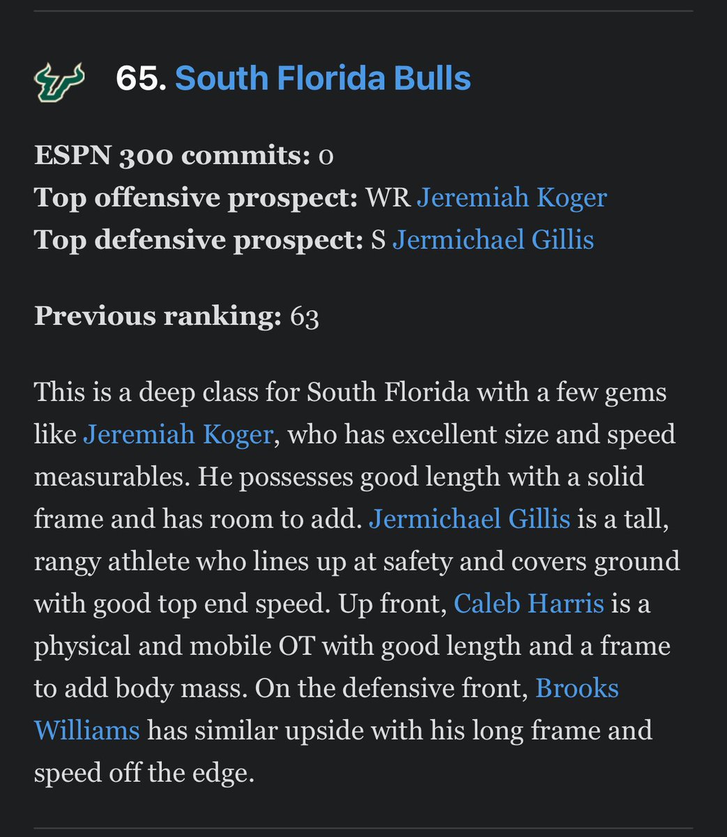 Bulls coming in at No. 65 

espn.com/college-footba…