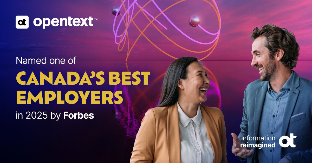OpenText has been named among Canada's Best Employers by <a href="/Forbes/">Forbes</a>. We remain deeply committed to fostering a culture of exceptional talent, exceptional outcomes for our customers, and where employees can grow and advance personally and professionally. Thank you <a href="/OpenText/">OpenText</a>'ers for