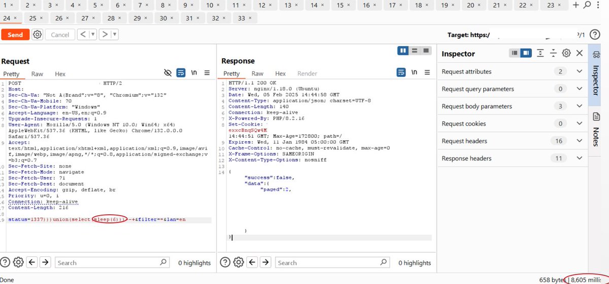 chux13786509's tweet image. Finally SQLi!! 🎉🎉🎉
After a lot of efforts to find a critical vulnerability on the target, at the end the Time -based SQL injection came 💉
You know how it feels 😉