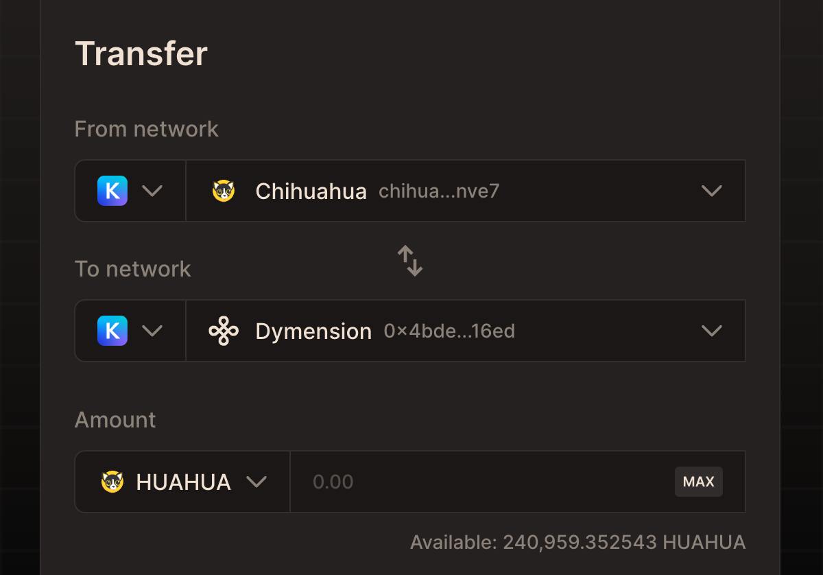 You can transfer $HUAHUA (and other tokens) from <a href="/ChihuahuaChain/">Chihuahua ($HUAHUA)</a> straight to <a href="/dymension/">Dymension</a> and Dogmond... 

What's coming? 👀 🪂