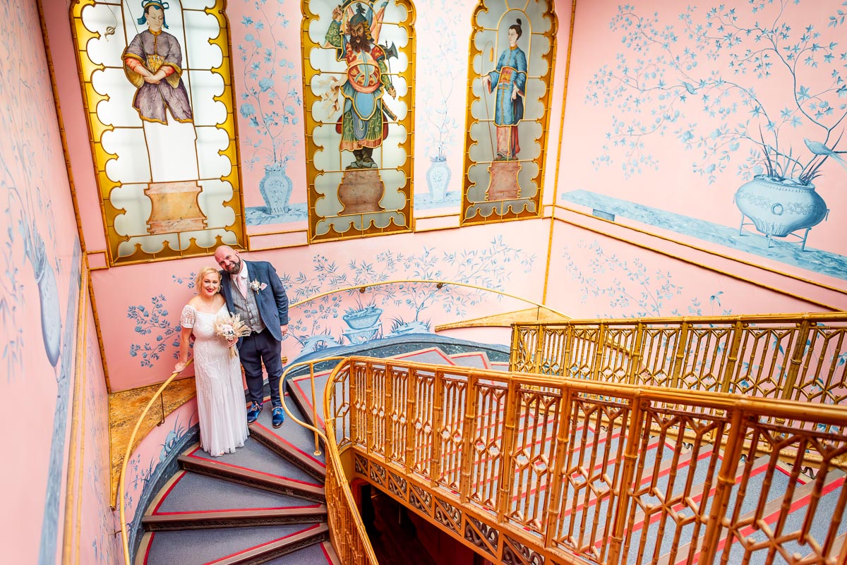 The interior at <a href="/brightonmuseums/">Brighton Museums</a>  is a #WeddingPhotographers dream. Georgina and Andy on the beautifully renovated Bamboo Stairs. #BrightonWeddingPhotographer See more - lewesweddingphotographer.com/georgina-andy-…