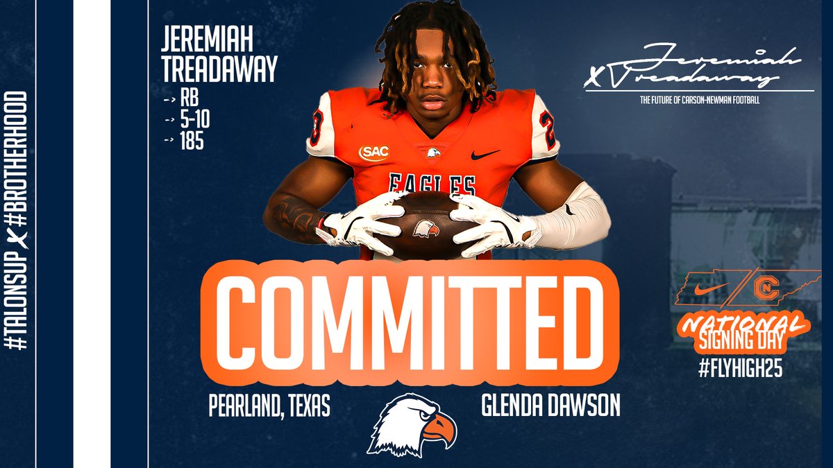 Carson-Newman Football (@cnfootball) on Twitter photo 🖋️ #️⃣2️⃣1️⃣
Jeremiah Treadaway – RB – 5-10 – 185 – Pearland, Texas – Glenda Dawson - <a href="/Jerimiah2025/">Jerimiah (JT)Treadaway</a>
📋 bit.ly/2025CNnsd
#CNNSD25 x #FlyHigh25 | #TalonsUp x <a href="/cnfootball/">Carson-Newman Football</a> x #Brotherhood 🖋️ #️⃣2️⃣1️⃣
Jeremiah Treadaway – RB – 5-10 – 185 – Pearland, Texas – Glenda Dawson - <a href="/Jerimiah2025/">Jerimiah (JT)Treadaway</a>
📋 bit.ly/2025CNnsd
#CNNSD25 x #FlyHigh25 | #TalonsUp x <a href="/cnfootball/">Carson-Newman Football</a> x #Brotherhood