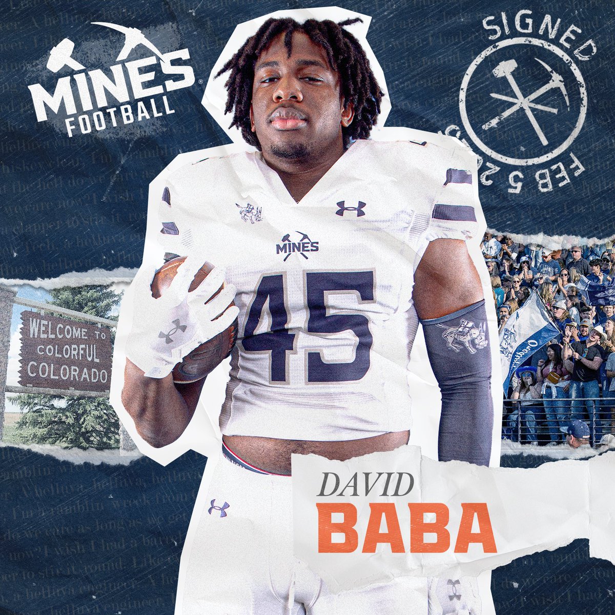 Mines Football (@minesfootball) on Twitter photo ⚒️𝗦𝗜𝗚𝗡𝗘𝗗⚒️
David Baba
ATH | Tucson, Ariz. | Ironwood Ridge HS
<a href="/DavidBaba2345/">David Baba</a>
#HelluvaEngineer⚒️ ⚒️𝗦𝗜𝗚𝗡𝗘𝗗⚒️
David Baba
ATH | Tucson, Ariz. | Ironwood Ridge HS
<a href="/DavidBaba2345/">David Baba</a>
#HelluvaEngineer⚒️