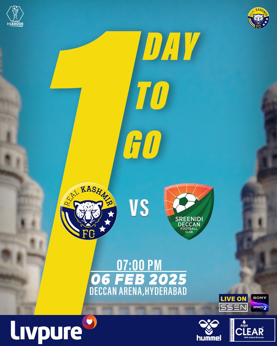 ONE DAY TO GO! 

 Snow Leopards are ready to take on Sreenidi Deccan FC on their home turf! ❄️⚽️ Even though it's an away game, we know our fans be roaring with us. Catch all the action tomorrow on Sony Sports 2 and the SSEN app. Let's go, RKFC! #Realkashmirfc #WeAreKashmir