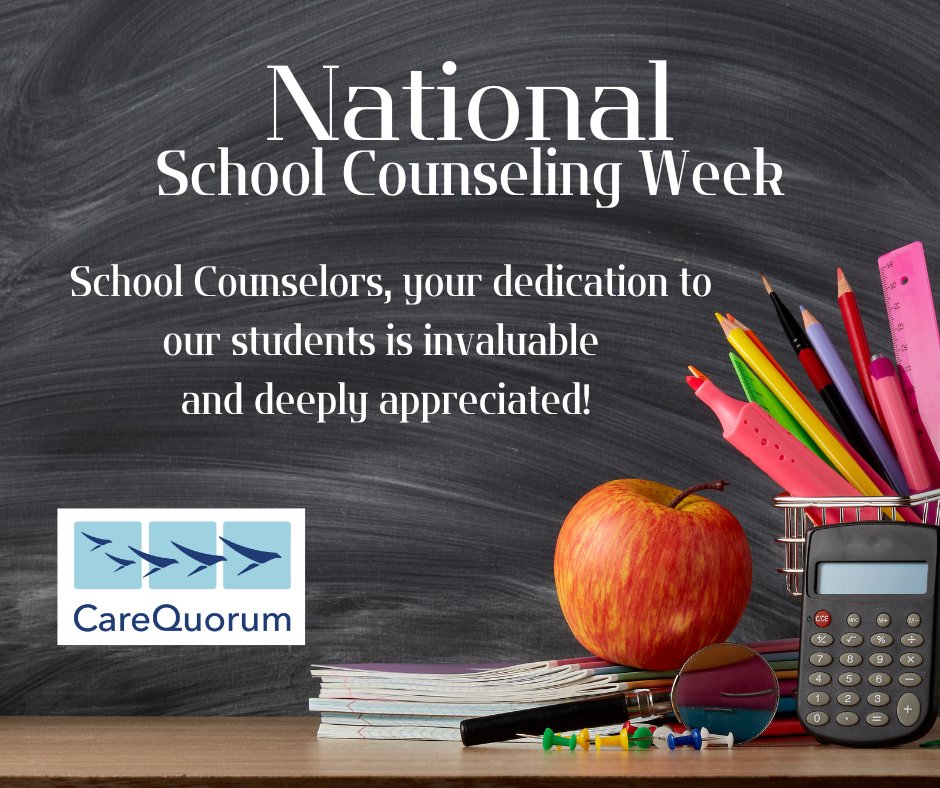 CareQuorum's tweet photo. To all the dedicated School Counselors out there, https://t.co/VUg2GWmh7A thanks you for your unwavering support, kindness, and guidance. Your compassion makes a world of difference in the lives of students, families, and educators. Keep shining your light! #SchoolCounselors https://t.co/9Y7MeIgvb2