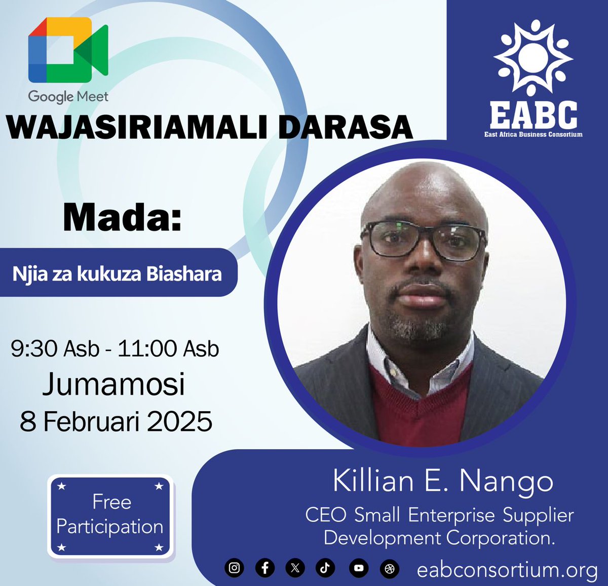 eabconsortium's tweet photo. Unataka Kukuza Biashara yako ? Kama ndio basi Wajasiriamali Darasa la wiki hii si lakukosa. Jisajili kupitia hii 👇

https://t.co/moDnPfpORr

We have one of the seasoned Entreprise development expert this Saturday to discuss ways to grow your business. Tell a friend. https://t.co/orblUQiSdt