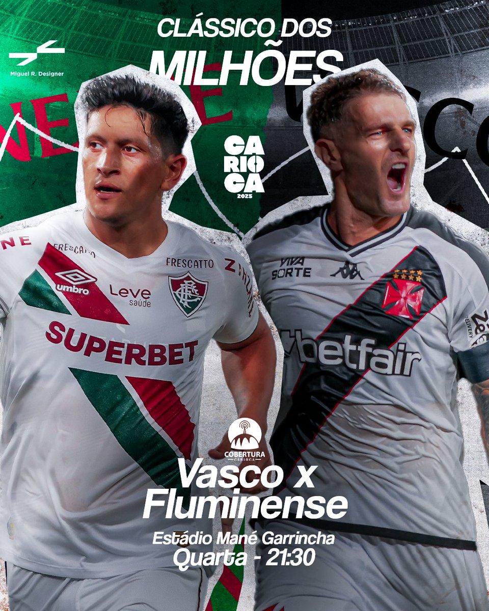 💢✖️🇭🇺 | DIA DE CLÁSSICO!

Hoje às 21h30 Vasco e Fluminense se enfrentam com confronto válido pela oitava rodada do Campeonato Carioca.

O jogo será na Arena Mané Garrincha, em Brasília.

🎨 | @migueelrangel
