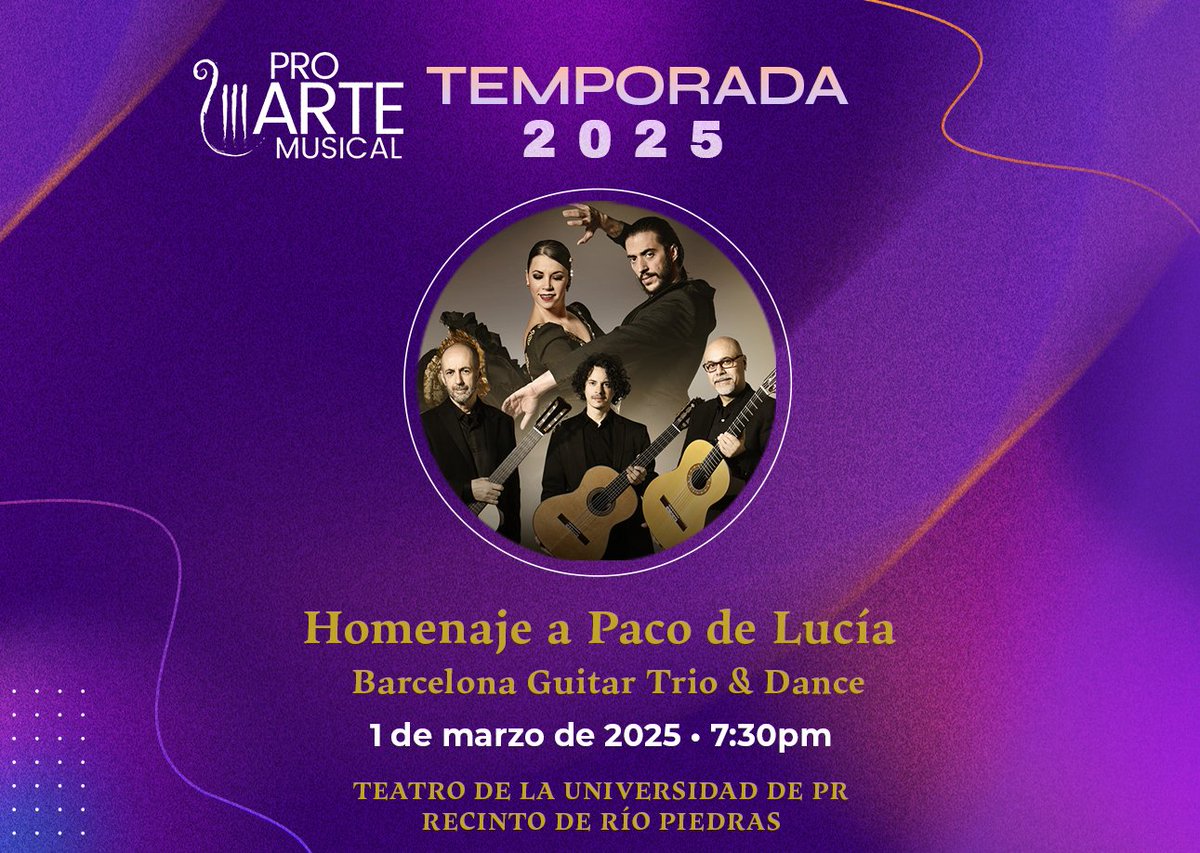 No te puedes perder la extraordinaria presentación de Barcelona Guitar Trio &amp; Dance. 📷
📷 Fecha: sábado, 1 de marzo de 2025.
📷 Lugar: Teatro de la UPR de Río Piedras.
📷 Hora: 7:30 p.m.
Boletos en <a href="/ticketera/">ticketera</a>