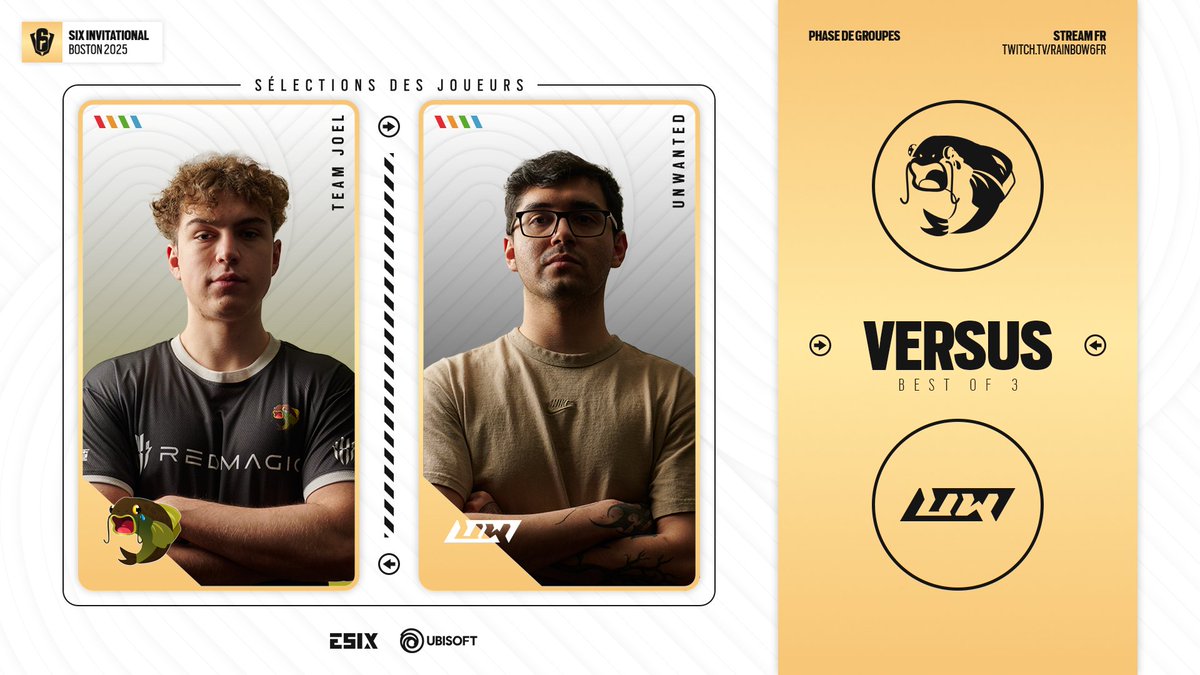 Sur le stream B, <a href="/UnwantedChamps/">Unwanted R6</a> se retrouve face à Team Joel en recherche de sa toute première victoire dans ce Six Invitational de Boston ! #SixInvitational 

🎙️ <a href="/notFuZeAL/">Antoine</a> &amp; <a href="/Jerhal30/">Jerhal</a> 
📺 twitch.tv/esix_france