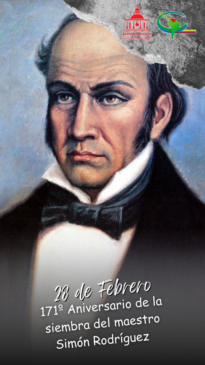 #Efeméride🗓️ | Hoy recordamos el fallecimiento del catedrático, escritor y filósofo venezolano Simón Rodríguez. Su legado perdura en América Latina, influyendo en aquellos que defienden la educación popular y el pensamiento crítico.

#28Feb