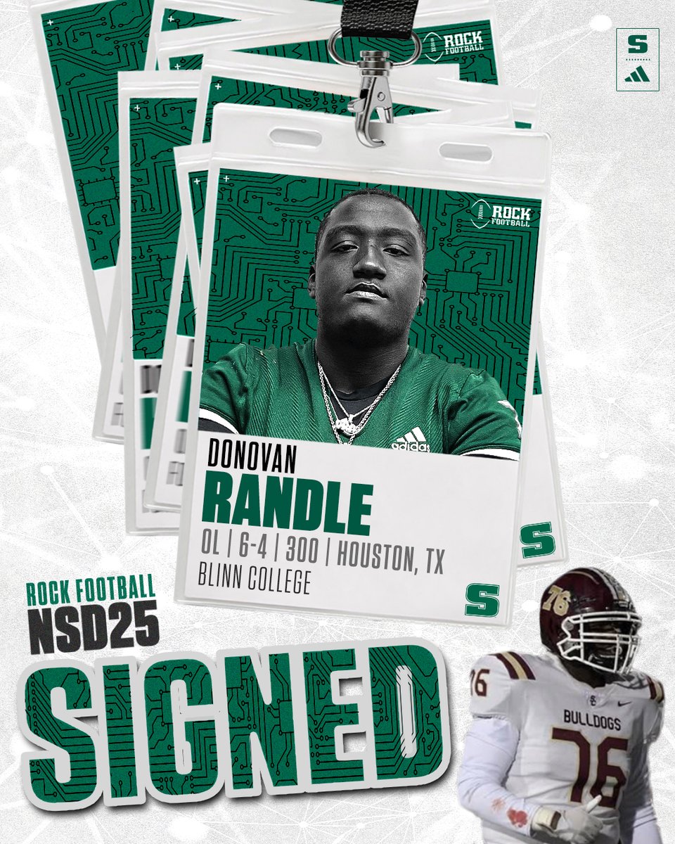 FB: Welcome to The Rock, Donovan Randle! Donovan is a big offensive line transfer from Blinn College at the JUCO level. A Texas native, Randle was originally a D1 commit to Stephen F. Austin out of high school. 

#RockNSD25🔗:  tinyurl.com/229qtgax