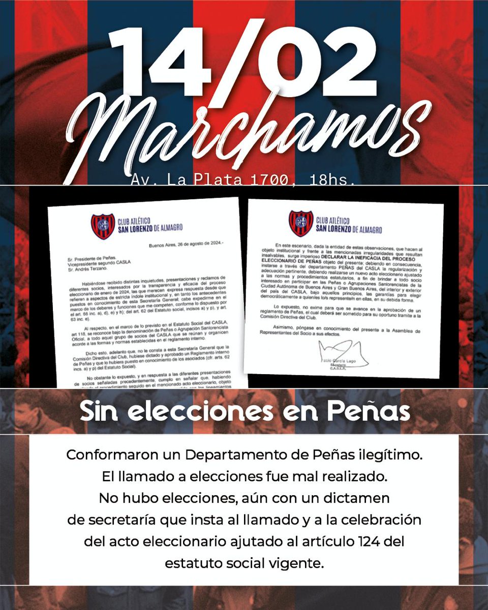 Un #SanLorenzo federal, no puede tener un Departamento de Peñas ilegitimo.

Excluir Peñas enfrenta Sanlorencistas.

Por esto también, el 14 marchamos todos juntos.

#14FEnamoradosDeSL 
💙❤️💙