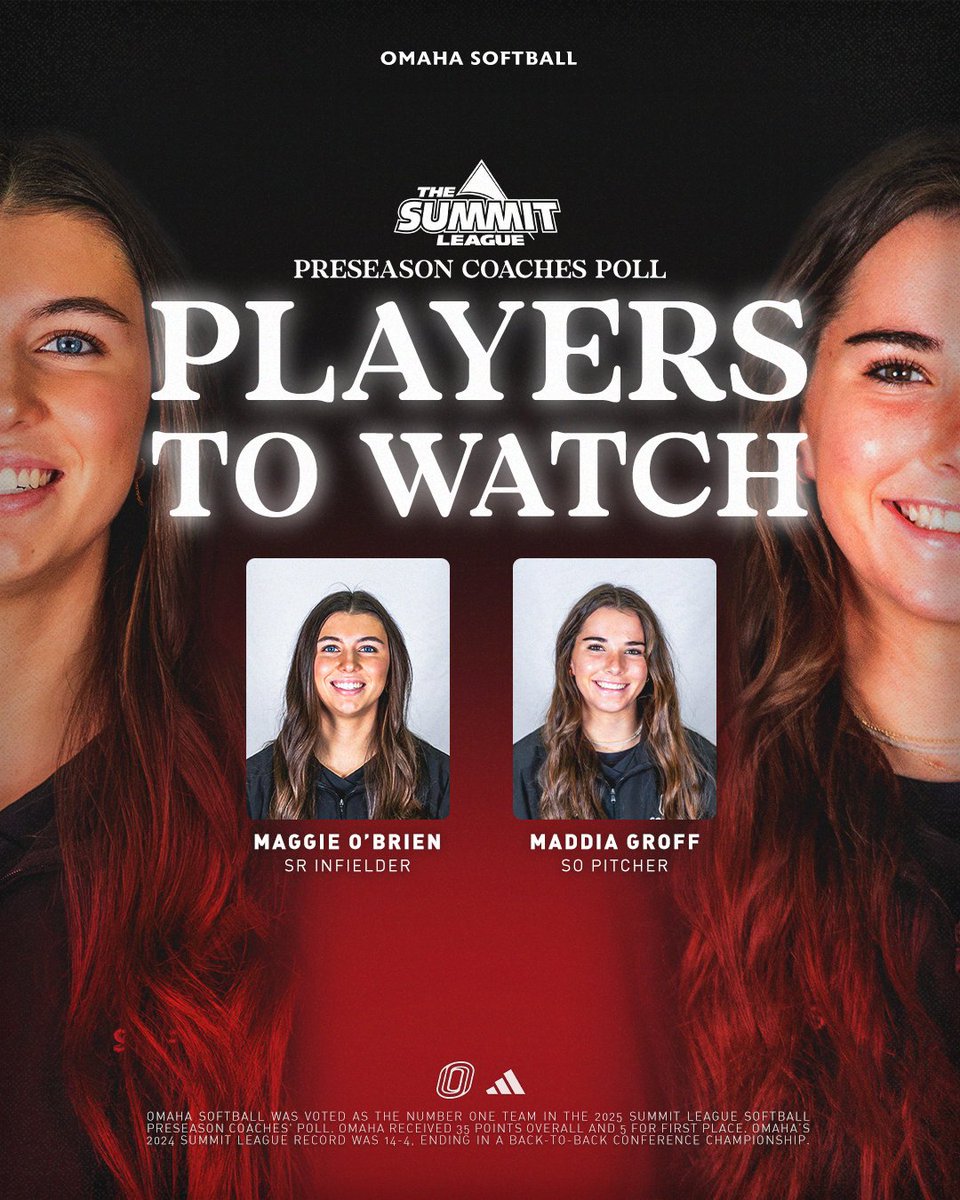 Omaha Softball (@omahasb) on Twitter photo Let's go to work.
#Omaha has been selected atop the 2025 <a href="/TheSummitLeague/">The Summit League</a> Preseason Coaches Poll with five first-place votes.
๐ <a href="/maggie__obrien6/">Maggie OโBrien</a> and <a href="/MaddiaG/">maddia groff</a> named Players to Watch ๐
#GoMavs Let's go to work.
#Omaha has been selected atop the 2025 <a href="/TheSummitLeague/">The Summit League</a> Preseason Coaches Poll with five first-place votes.
๐ <a href="/maggie__obrien6/">Maggie OโBrien</a> and <a href="/MaddiaG/">maddia groff</a> named Players to Watch ๐
#GoMavs