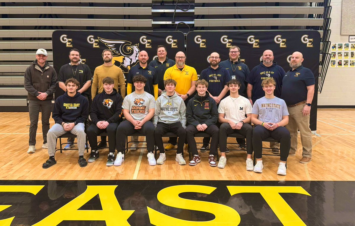 Gretna East Football (@grifffootball) on Twitter photo Congratulations to the 7 Griffins that signed today. <a href="/PeytonGardner18/">Peyton Gardner</a> <a href="/PSCFootball/">Peru State Football</a> <a href="/JoeyCostanzo13/">Joey Costanzo</a> & <a href="/luke34johnson/">Luke Johnson</a> <a href="/WayneStFootball/">Wayne State Football</a> <a href="/Grayson_Fisher_/">Grayson Fisher</a> <a href="/NSUWolves_FB/">Northern State Football🐺 🏈</a> <a href="/cart_lightwine/">carter lightwine</a> <a href="/MidlandU_FB/">Midland Football</a> <a href="/FWThomas012/">Frank Thomas</a> & <a href="/KaehleToledo/">Kaehle Toledo</a> <a href="/DoaneFootball/">DoaneFootball</a> #BrickByBrick #GriffinPride Congratulations to the 7 Griffins that signed today. <a href="/PeytonGardner18/">Peyton Gardner</a> <a href="/PSCFootball/">Peru State Football</a> <a href="/JoeyCostanzo13/">Joey Costanzo</a> & <a href="/luke34johnson/">Luke Johnson</a> <a href="/WayneStFootball/">Wayne State Football</a> <a href="/Grayson_Fisher_/">Grayson Fisher</a> <a href="/NSUWolves_FB/">Northern State Football🐺 🏈</a> <a href="/cart_lightwine/">carter lightwine</a> <a href="/MidlandU_FB/">Midland Football</a> <a href="/FWThomas012/">Frank Thomas</a> & <a href="/KaehleToledo/">Kaehle Toledo</a> <a href="/DoaneFootball/">DoaneFootball</a> #BrickByBrick #GriffinPride